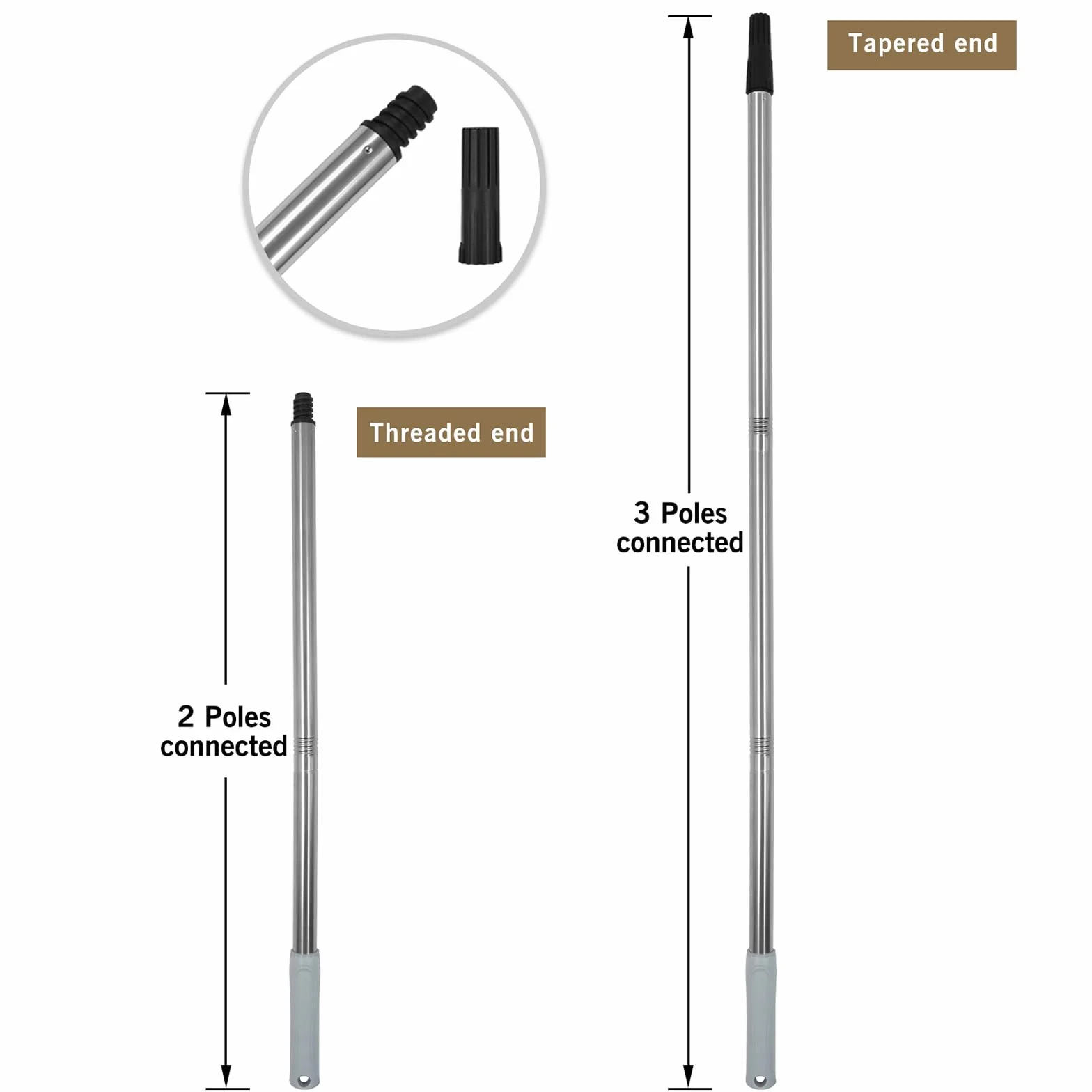 ROLLINGDOG Barra de extensión de conexión de 3 piezas, tamaño conveniente y fácil de usar, para uso con herramientas de ajuste cónico (90 cm de longitud total)