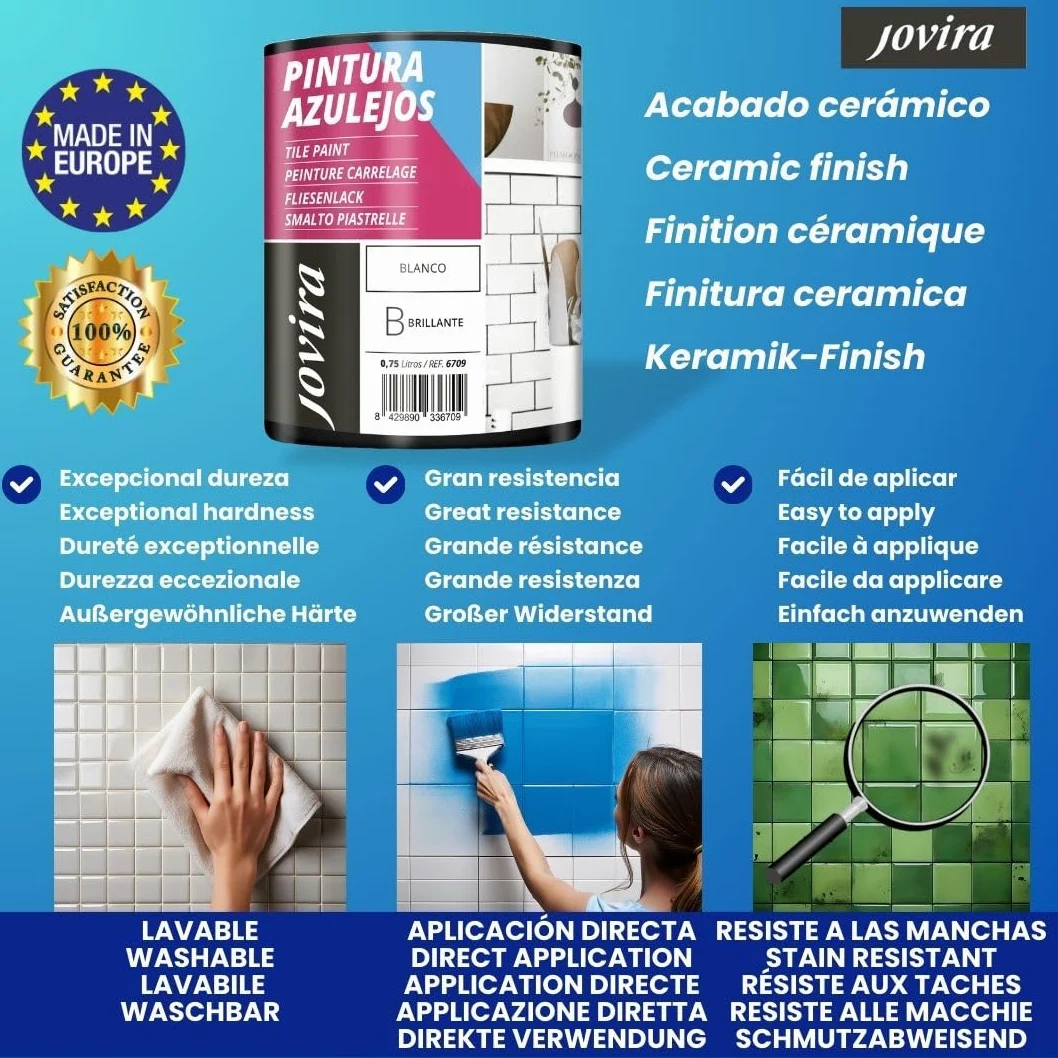 JOVIRA PINTURAS Pintura para Azulejos, Alto Brillo al Agua. Da una imagen nueva a tu cocina y baño. (2x750 Mililitros, Avellana) B-14-2