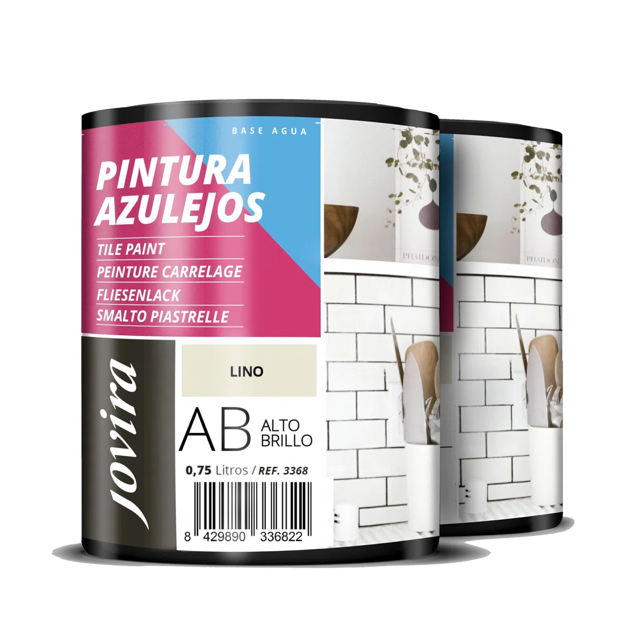 JOVIRA PINTURAS Pintura para Azulejos, Alto Brillo al Agua. Da una imagen nueva a tu cocina y baño. (2x750 Mililitros, Lino) B-6-2
