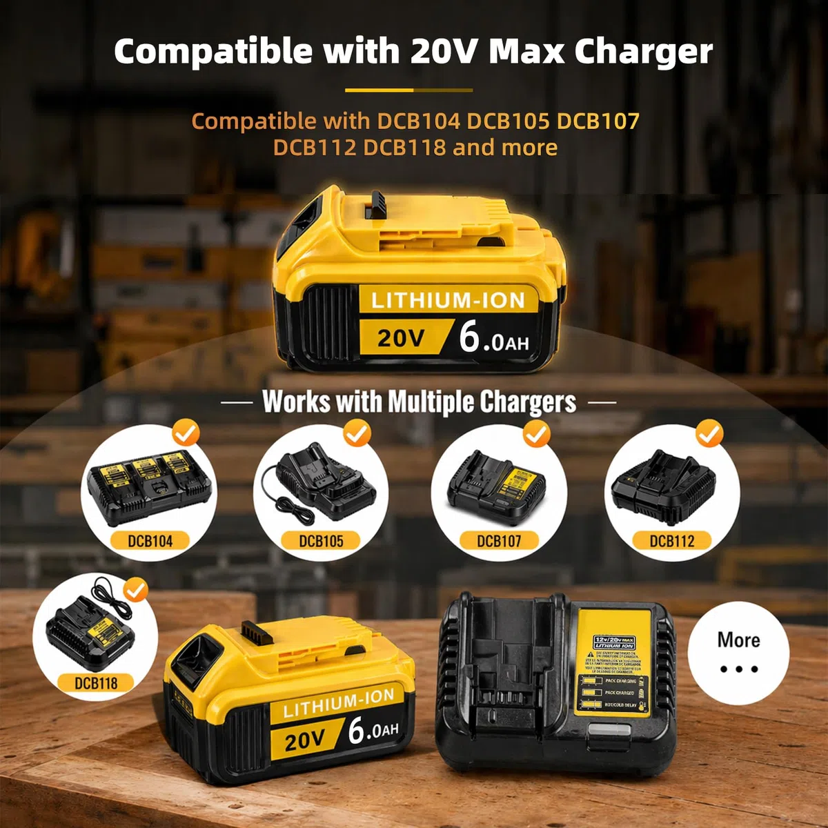 Paquete de 4 baterías de repuesto de 6 Ah para batería Dwalt de 20 V MAX, baterías de 20 voltios compatibles con herramientas Dwalt de 20 V DCB200 DCB201 DCB202 DCB203 DCB204 DCB206 DCB210 20V