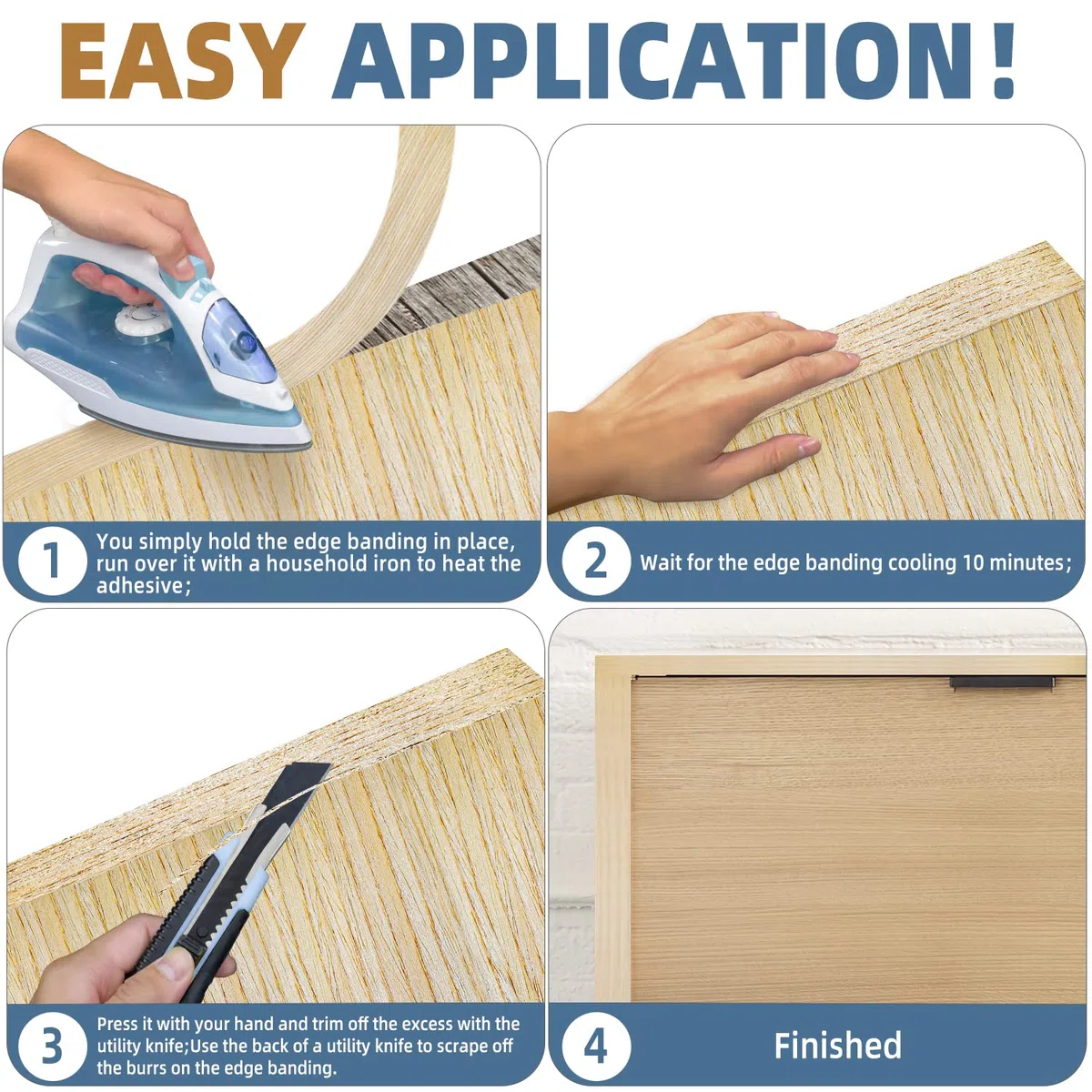 Cinta de borde de roble, rollo de 1 pulgada x 500 pies de banda de borde de chapa, cinta de madera real flexible prepegada para reparación de gabinetes y restauración de muebles