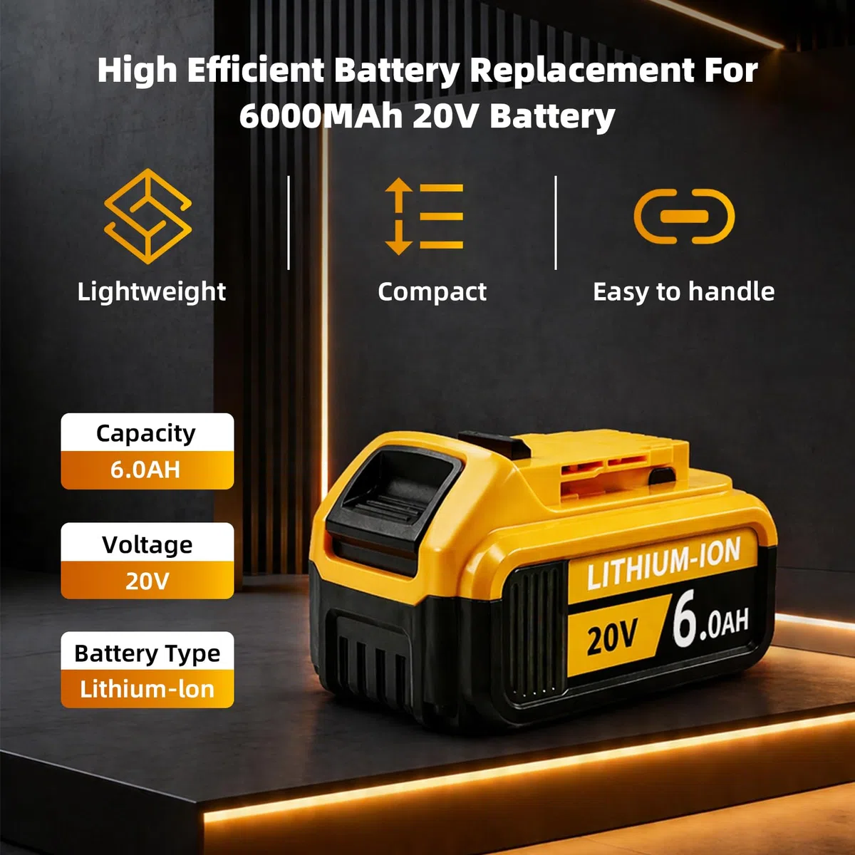 Paquete de 4 baterías de repuesto de 6 Ah para batería Dwalt de 20 V MAX, baterías de 20 voltios compatibles con herramientas Dwalt de 20 V DCB200 DCB201 DCB202 DCB203 DCB204 DCB206 DCB210 20V
