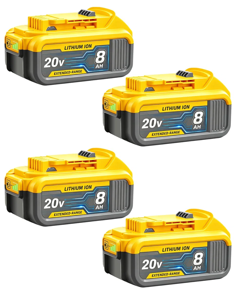SANIU Paquete de 4 baterías de repuesto de 8.0 Ah para DeWalt 20 V MAX compatible con herramientas eléctricas inalámbricas Dewalt de 20 voltios, iones de litio DCB200 DCB208 DCB207 DCB206 DCB204