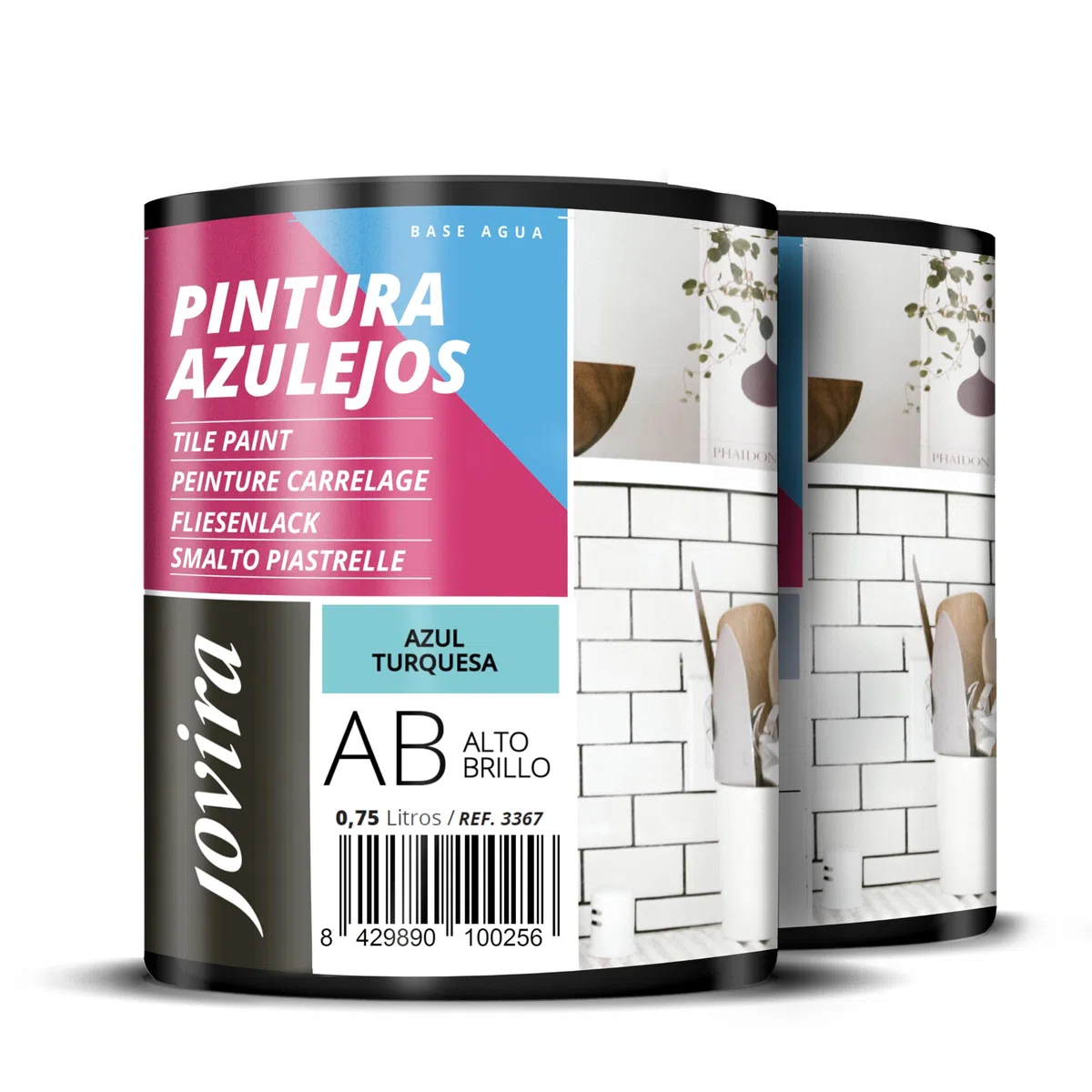 JOVIRA PINTURAS Pintura para Azulejos, Alto Brillo al Agua. Da una imagen nueva a tu cocina y baño. (2x750 Mililitros, Azul Turquesa) B-11-2