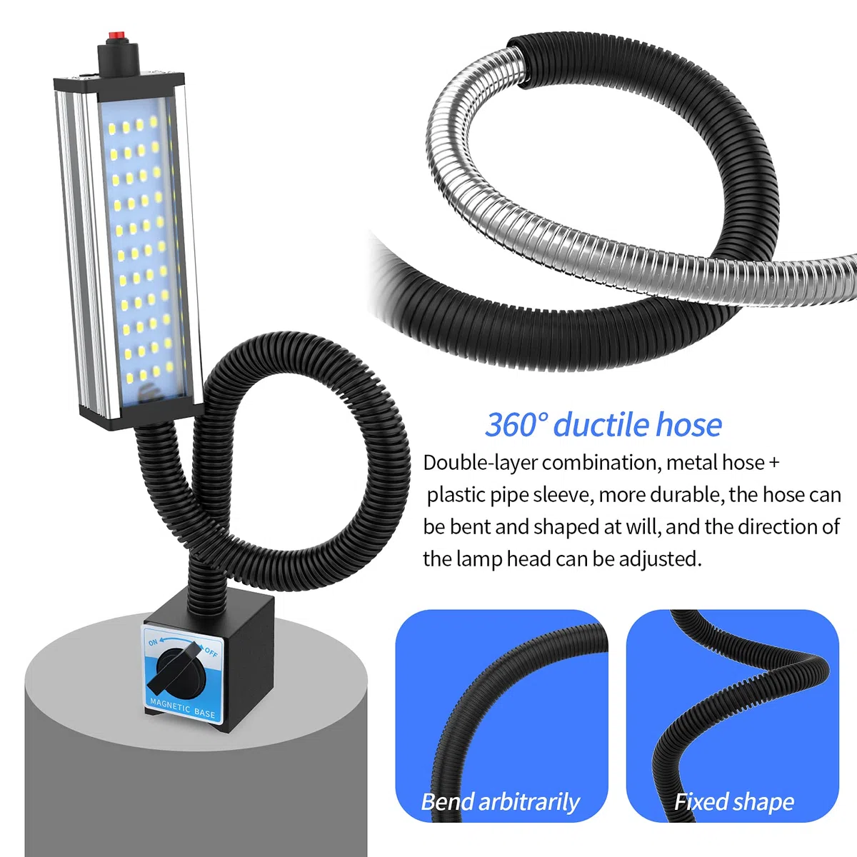Luz de trabajo magnética LED, luz de máquina LED, 800 lúmenes, reflector de cuello de cisne flexible para torno industrial Banco de trabajo de la máquina