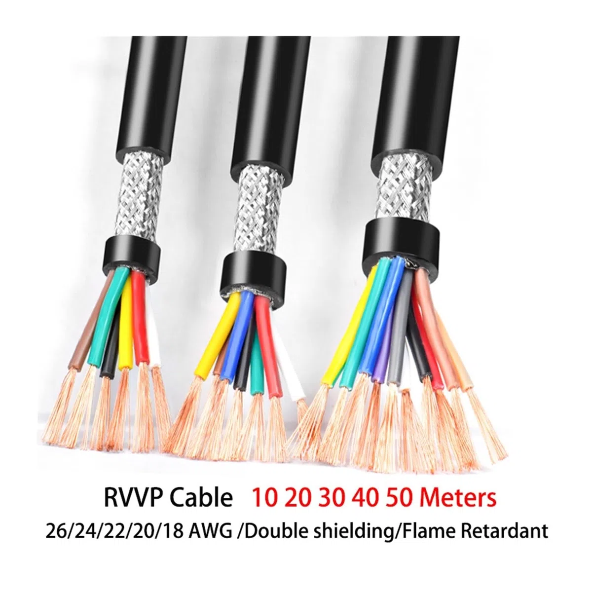 Cable de señal control blindado RVVP 50M, alambre cobre PVC 2-8 núcleos