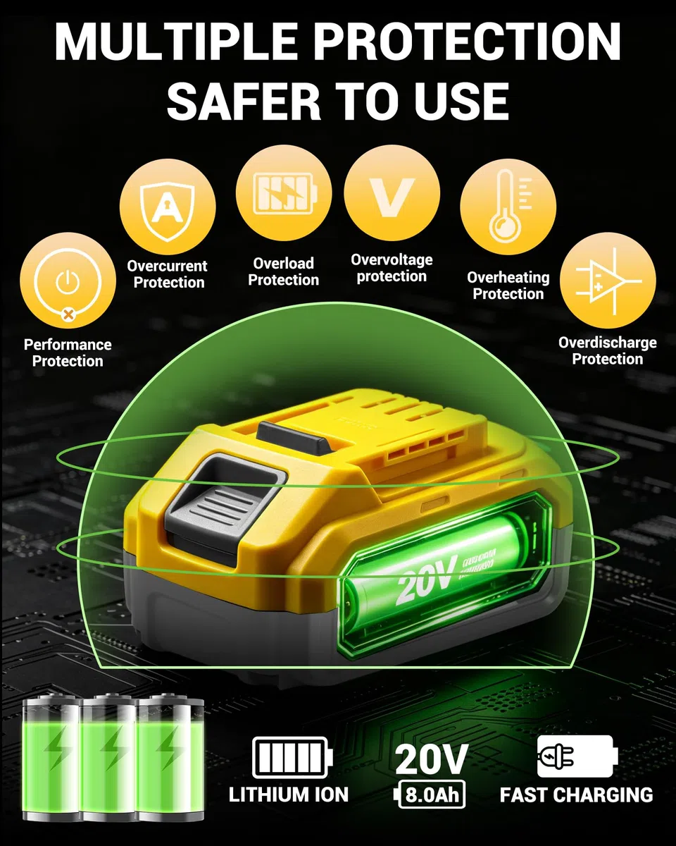 SANIU Paquete de 4 baterías de repuesto de 8.0 Ah para DeWalt 20 V MAX compatible con herramientas eléctricas inalámbricas Dewalt de 20 voltios, iones de litio DCB200 DCB208 DCB207 DCB206 DCB204