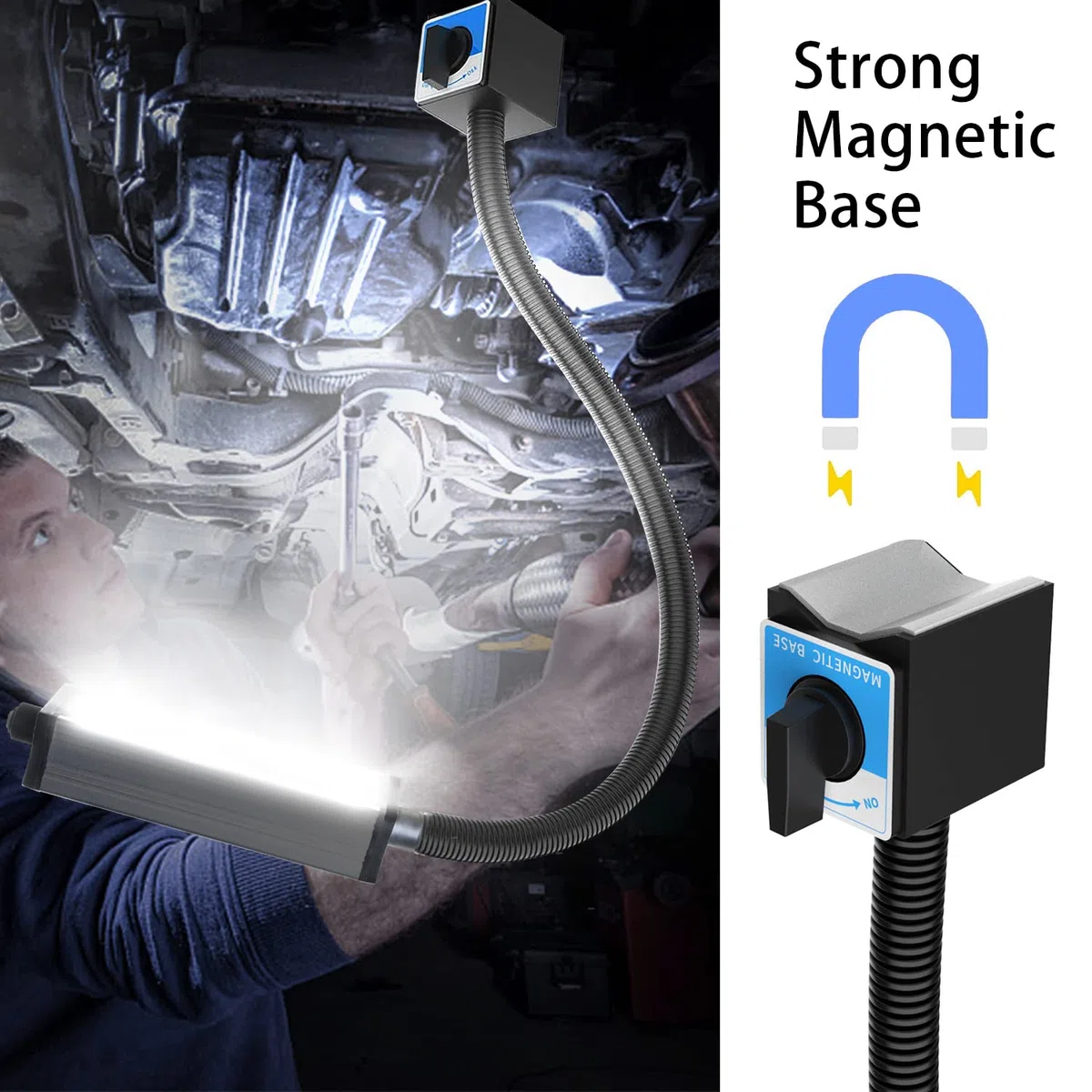 Luz de trabajo magnética LED, luz de máquina LED, 800 lúmenes, reflector de cuello de cisne flexible para torno industrial Banco de trabajo de la máquina