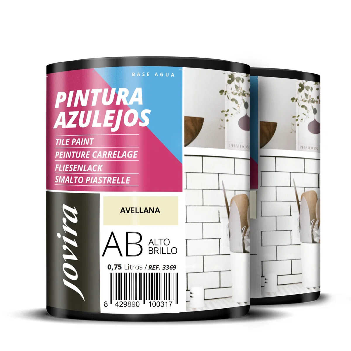 JOVIRA PINTURAS Pintura para Azulejos, Alto Brillo al Agua. Da una imagen nueva a tu cocina y baño. (2x750 Mililitros, Avellana) B-14-2