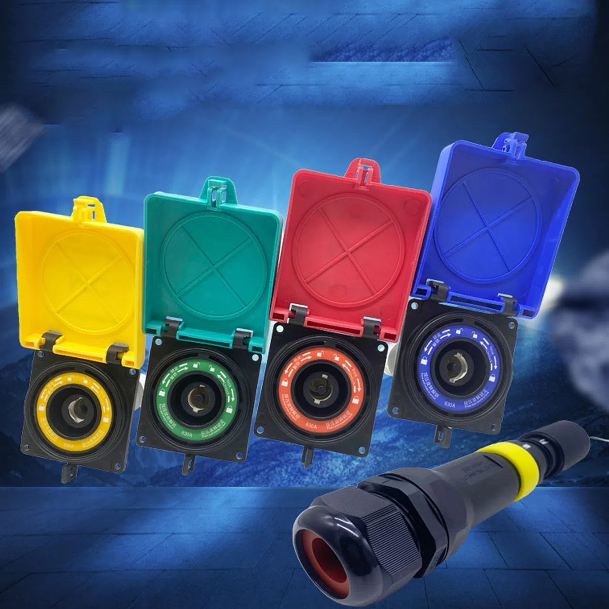 Aramox Conector de Alimentación Industrial PA Cobre Plata Conector de Cable de Aviación 630A CA 1500V IP67 bajo para Maquinaria de Construcción de Energía de Respaldo de Aparamenta